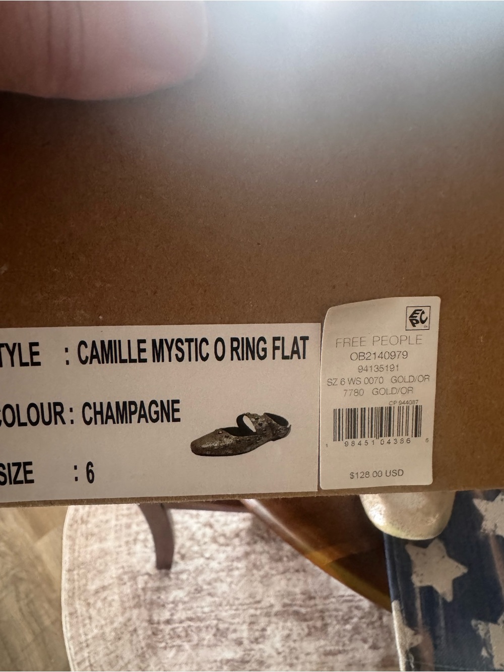 Free People Metallic Champagne Studded Mary Jane Flats size 6 - Picture 9 of 10